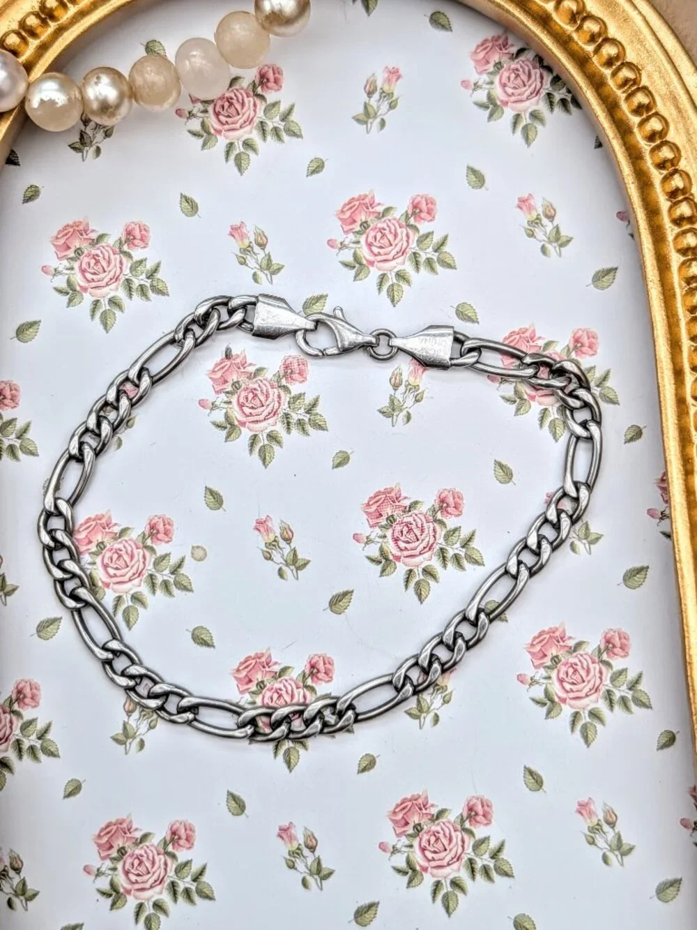 Vintage stamped JCM China sterling silver Figaro chain link bracelet - Picture 2 of 5